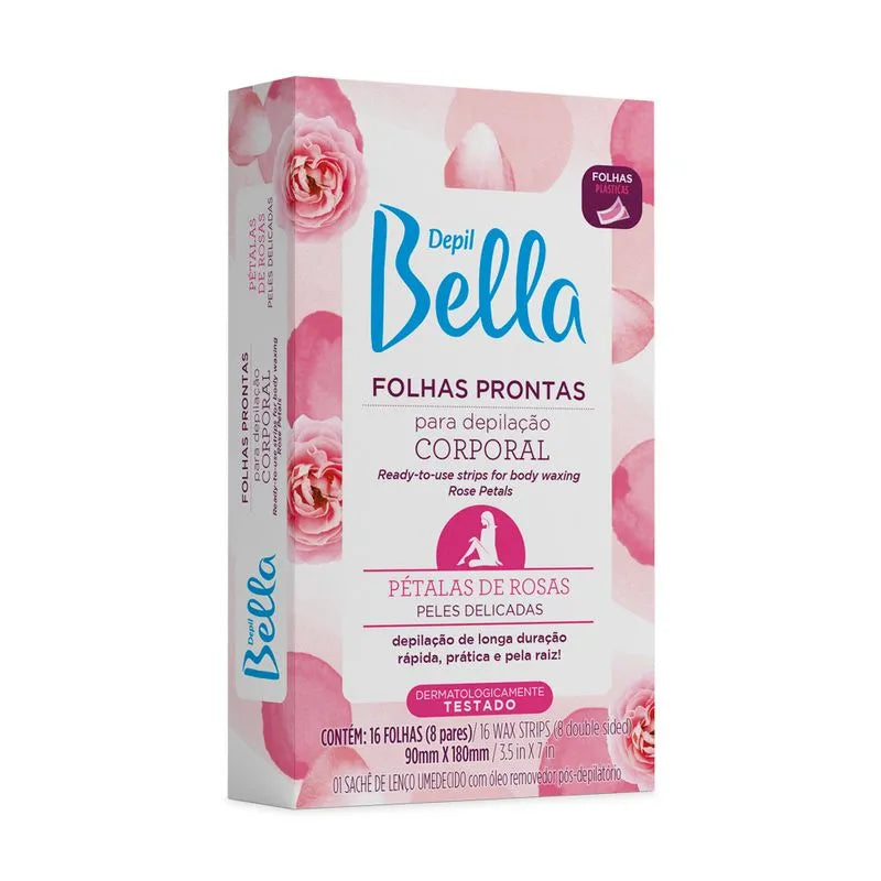 Depil Bella Folhas Prontas para Depilação Corporal: Pétalas de Rosas Peles Sensíveis - 16 Folhas 8 Pares